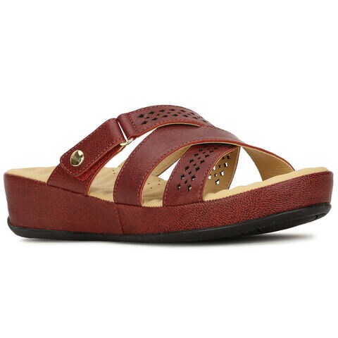 Scholl red leather open toe mules for women